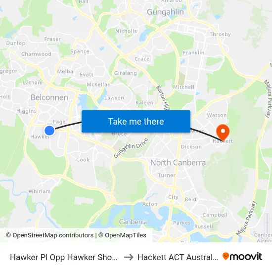 Hawker Pl Opp Hawker Shops to Hackett ACT Australia map