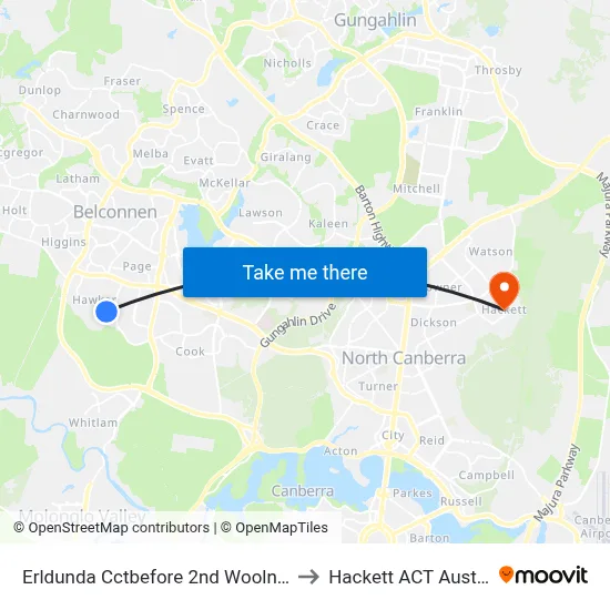 Erldunda Cctbefore 2nd Woolner Cct to Hackett ACT Australia map