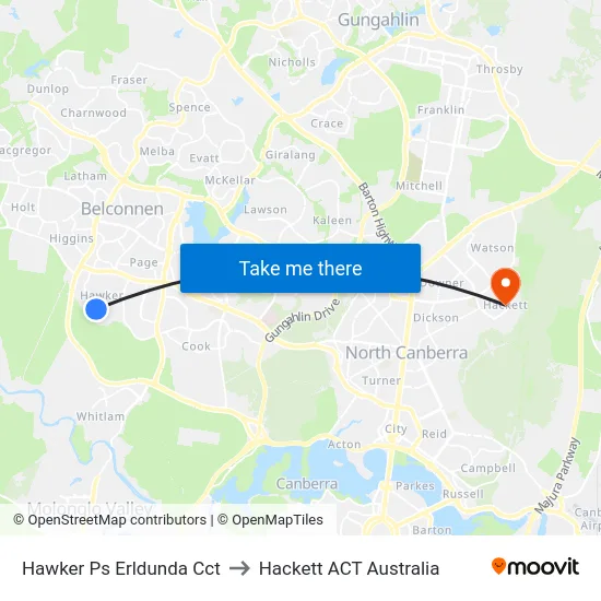 Hawker Ps Erldunda Cct to Hackett ACT Australia map