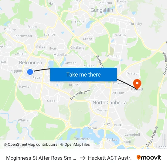 Mcginness St After Ross Smith Cr to Hackett ACT Australia map