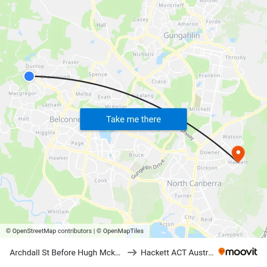 Archdall St Before Hugh Mckay Cr to Hackett ACT Australia map