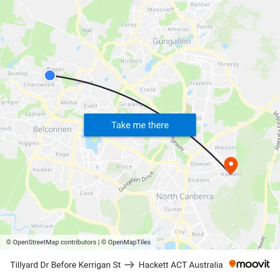 Tillyard Dr Before Kerrigan St to Hackett ACT Australia map