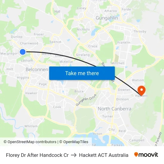 Florey Dr After Handcock Cr to Hackett ACT Australia map
