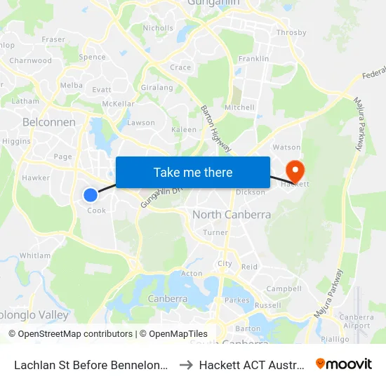 Lachlan St Before Bennelong Cr to Hackett ACT Australia map