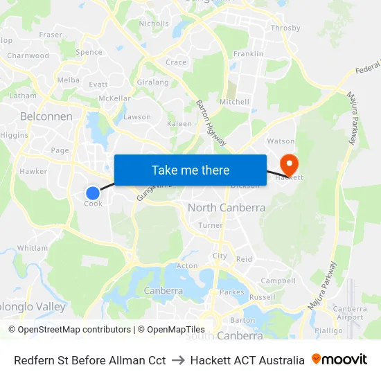 Redfern St Before Allman Cct to Hackett ACT Australia map