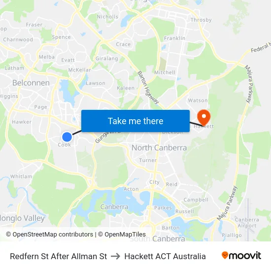 Redfern St After Allman St to Hackett ACT Australia map