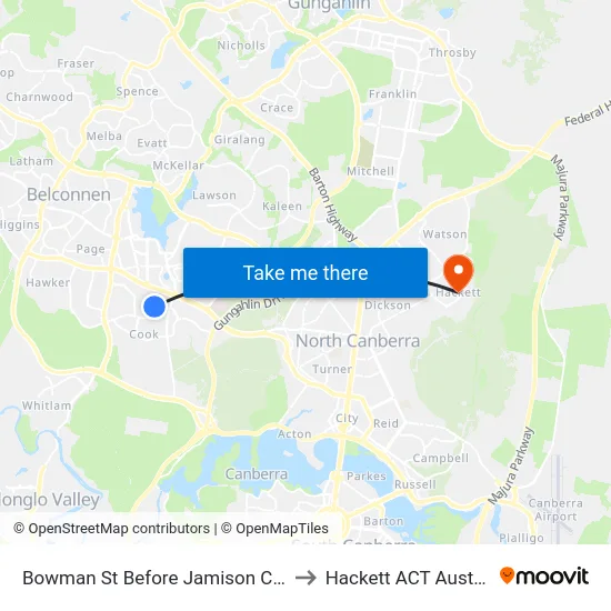 Bowman St Before Jamison Centre to Hackett ACT Australia map