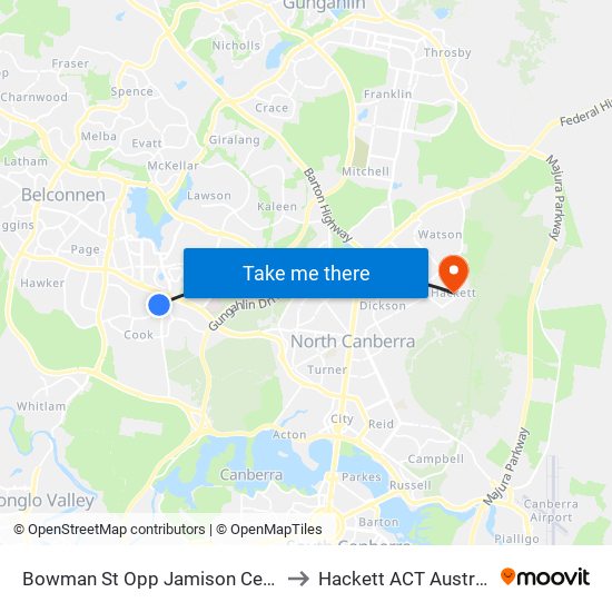 Bowman St Opp Jamison Centre to Hackett ACT Australia map