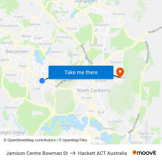 Jamison Centre Bowman St to Hackett ACT Australia map