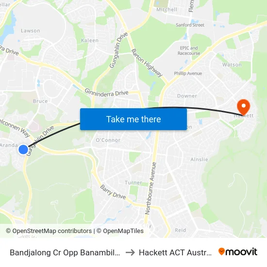 Bandjalong Cr Opp Banambila St to Hackett ACT Australia map