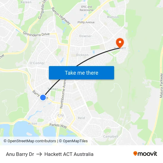 Anu Barry Dr to Hackett ACT Australia map