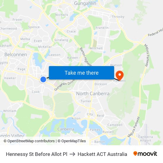 Hennessy St Before Allot Pl to Hackett ACT Australia map