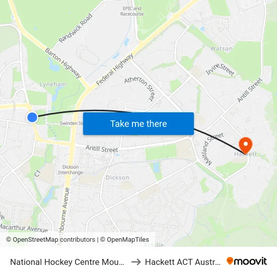 National Hockey Centre Mouat St to Hackett ACT Australia map