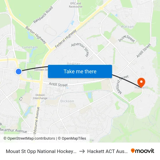 Mouat St Opp National Hockey Centre to Hackett ACT Australia map