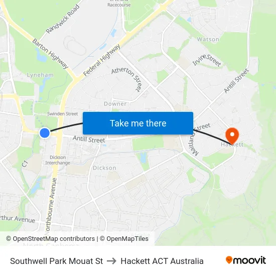 Southwell Park Mouat St to Hackett ACT Australia map