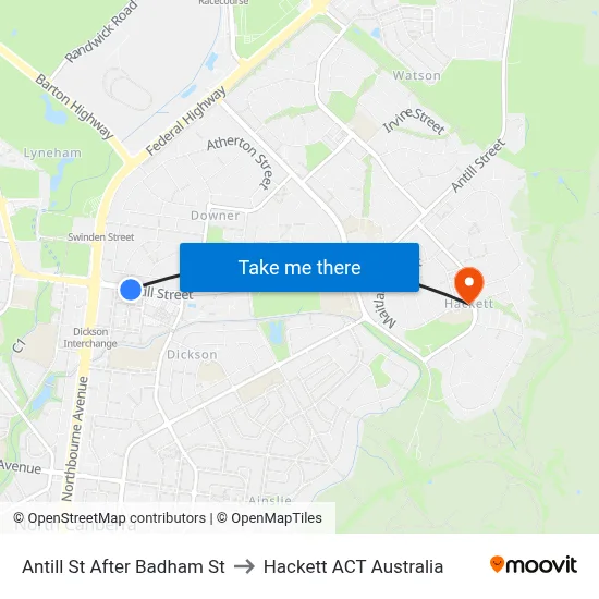 Antill St After Badham St to Hackett ACT Australia map