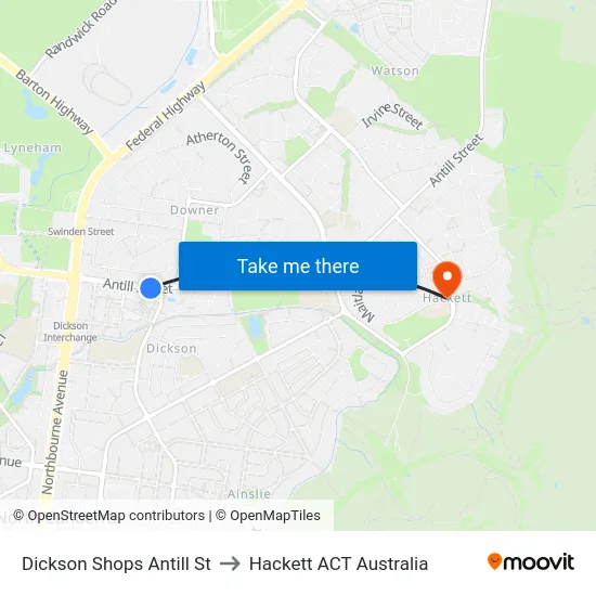 Dickson Shops Antill St to Hackett ACT Australia map