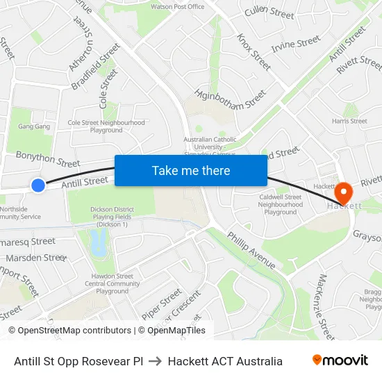 Antill St Opp Rosevear Pl to Hackett ACT Australia map
