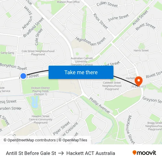Antill St Before Gale St to Hackett ACT Australia map