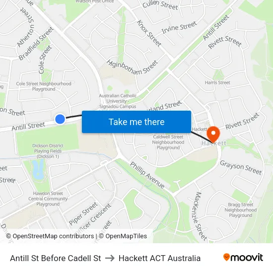 Antill St Before Cadell St to Hackett ACT Australia map