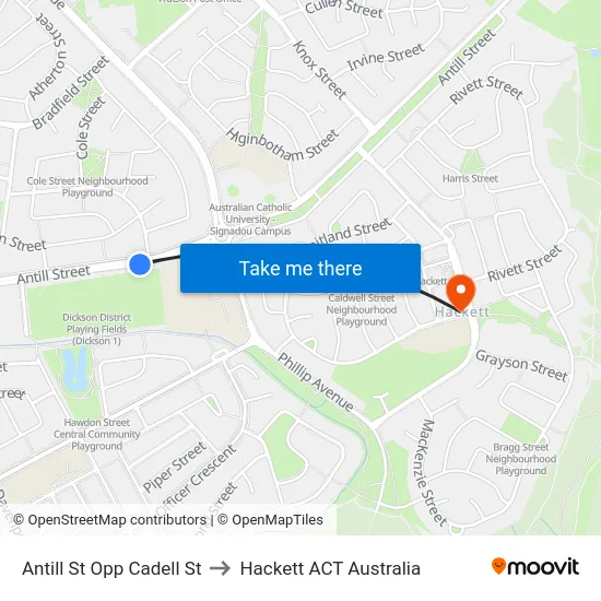 Antill St Opp Cadell St to Hackett ACT Australia map