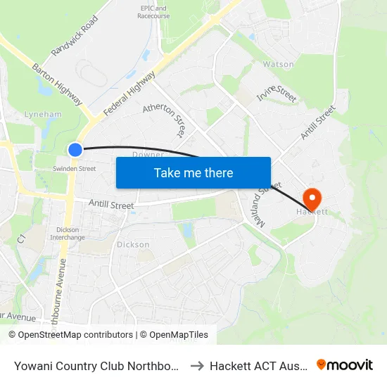 Yowani Country Club Northbourne Av to Hackett ACT Australia map