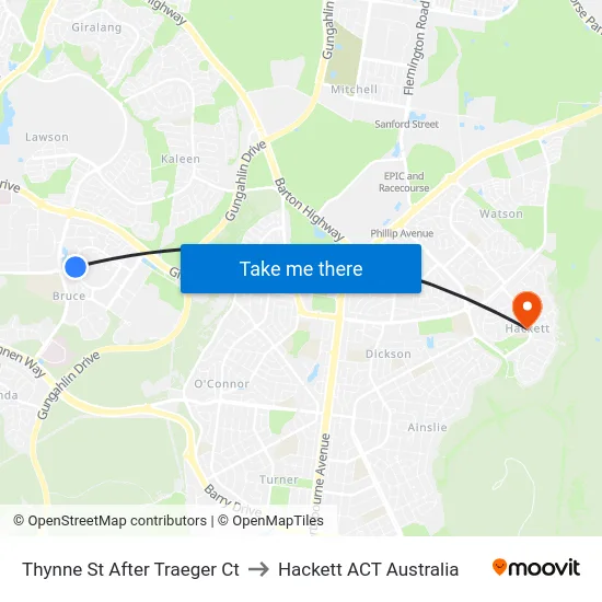 Thynne St After Traeger Ct to Hackett ACT Australia map