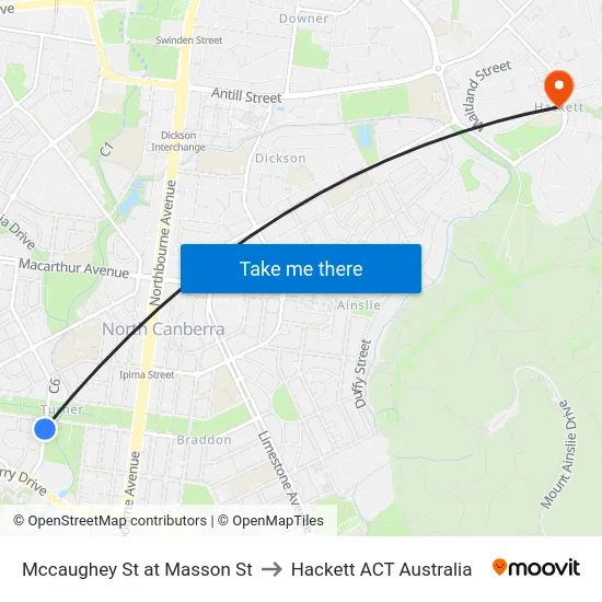 Mccaughey St at Masson St to Hackett ACT Australia map