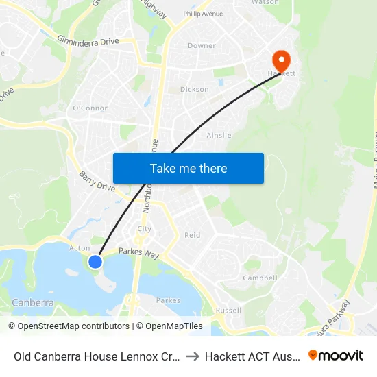 Old Canberra House Lennox Crossing to Hackett ACT Australia map