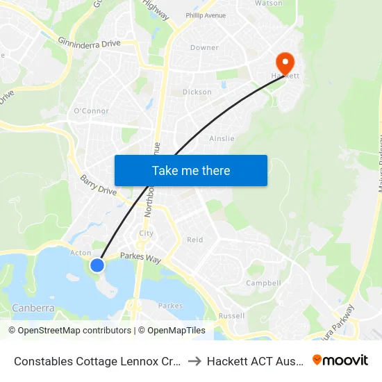 Constables Cottage Lennox Crossing to Hackett ACT Australia map