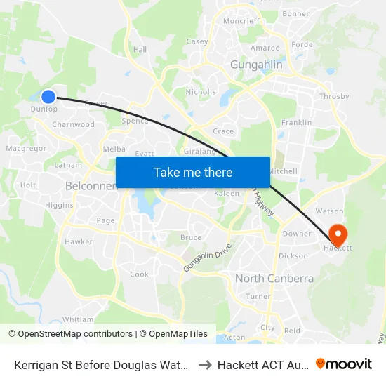 Kerrigan St Before Douglas Waterhouse Dr to Hackett ACT Australia map