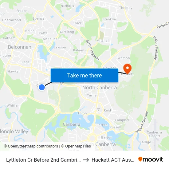 Lyttleton Cr Before 2nd Cambridge St to Hackett ACT Australia map