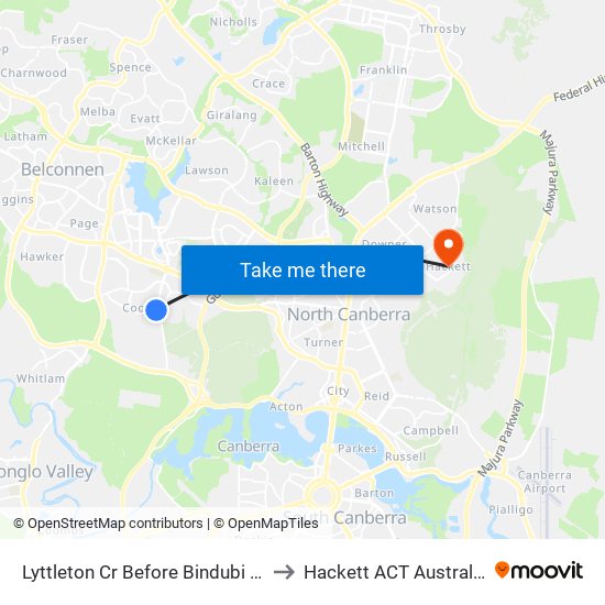 Lyttleton Cr Before Bindubi St to Hackett ACT Australia map