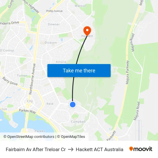 Fairbairn Av After Treloar Cr to Hackett ACT Australia map