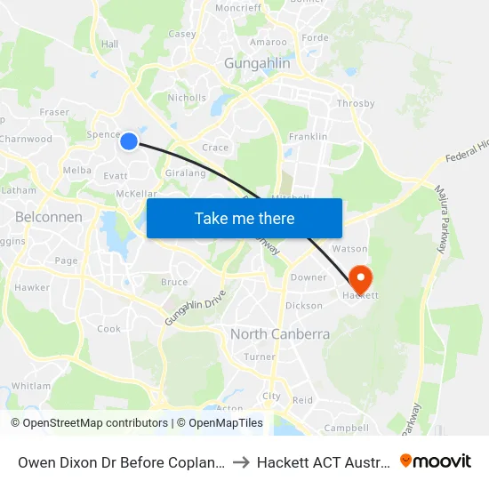 Owen Dixon Dr Before Copland Dr to Hackett ACT Australia map