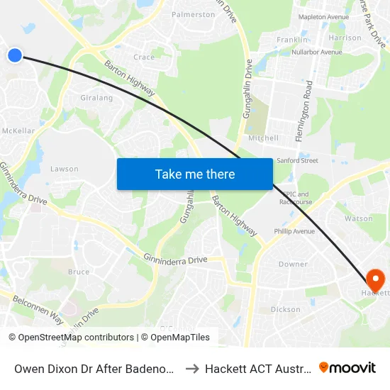 Owen Dixon Dr After Badenoch Cr to Hackett ACT Australia map