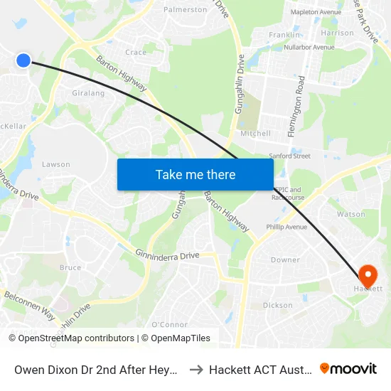 Owen Dixon Dr 2nd After Heydon Cr to Hackett ACT Australia map