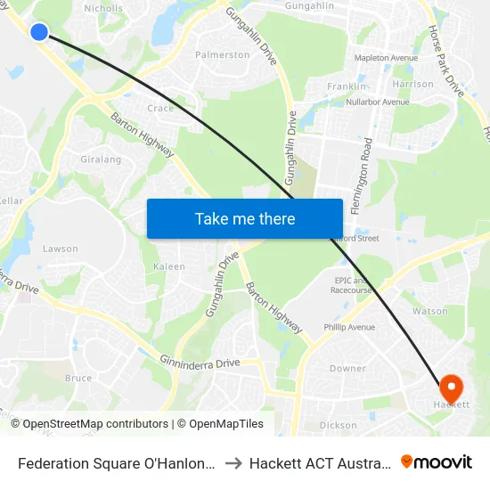 Federation Square O'Hanlon Pl to Hackett ACT Australia map