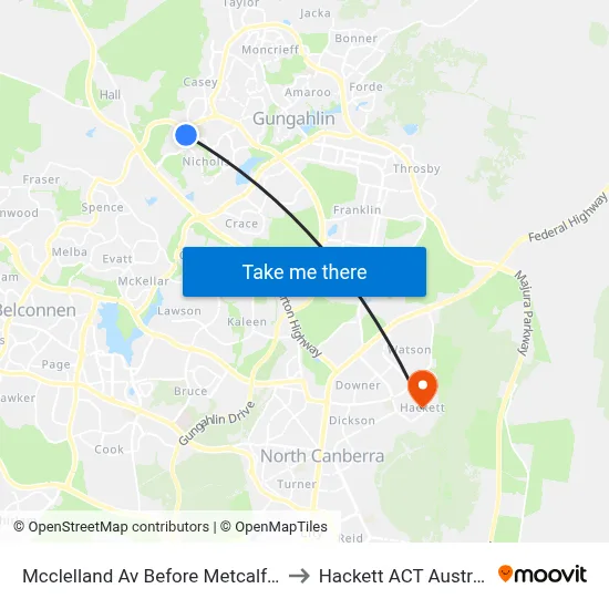 Mcclelland Av Before Metcalfe St to Hackett ACT Australia map