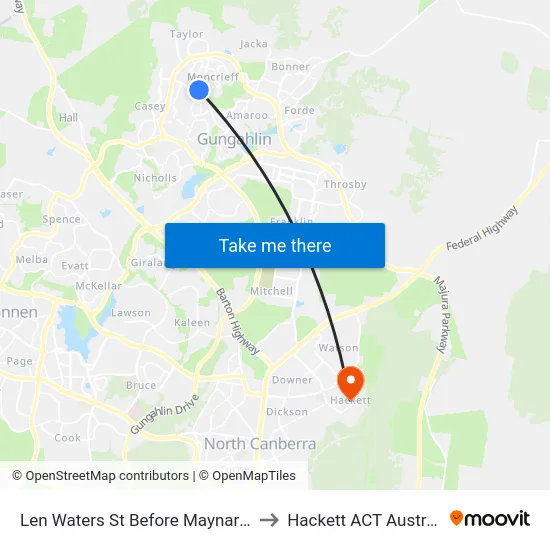 Len Waters St Before Maynard St to Hackett ACT Australia map