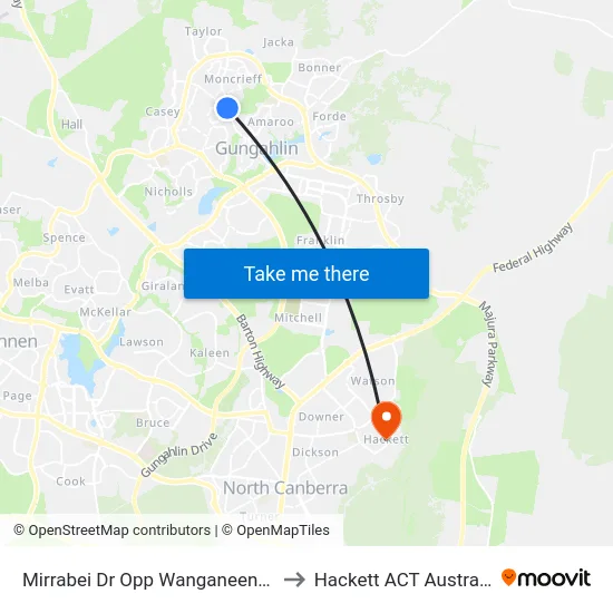 Mirrabei Dr Opp Wanganeen Av to Hackett ACT Australia map
