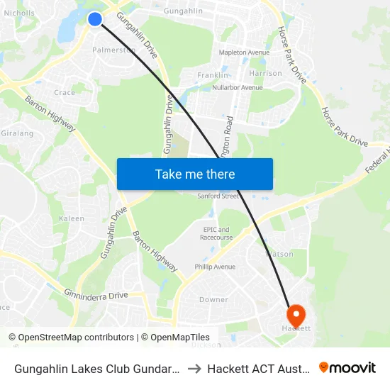 Gungahlin Lakes Club Gundaroo Dr to Hackett ACT Australia map
