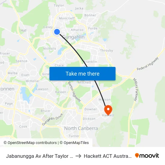 Jabanungga Av After Taylor St to Hackett ACT Australia map