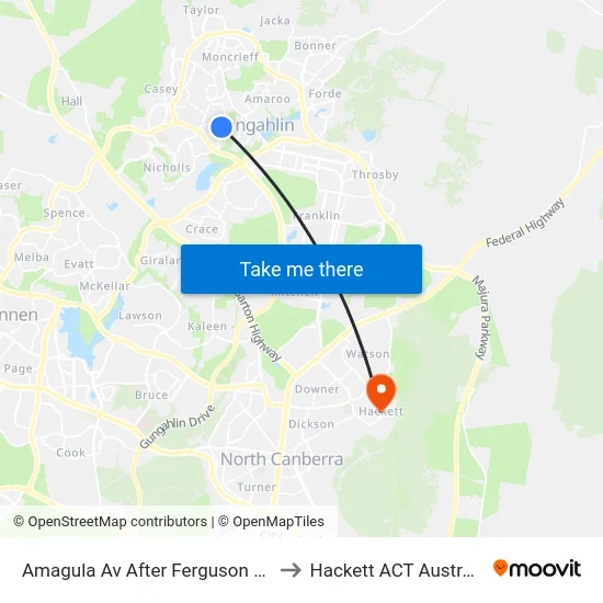 Amagula Av After Ferguson Cct to Hackett ACT Australia map