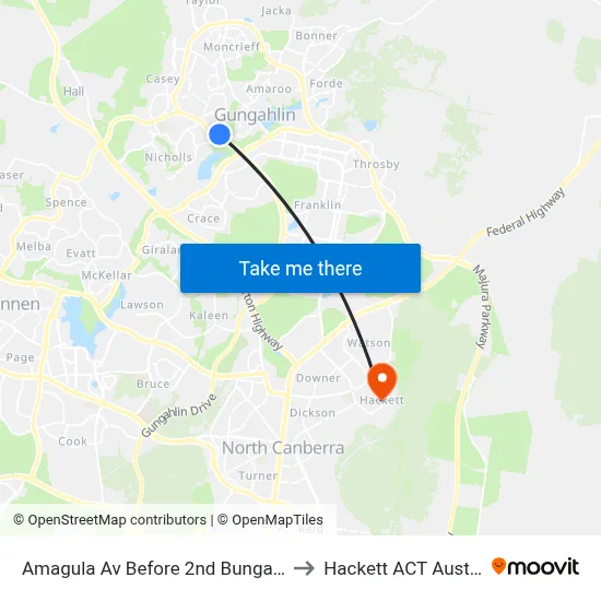 Amagula Av Before 2nd Bungaree Cr to Hackett ACT Australia map