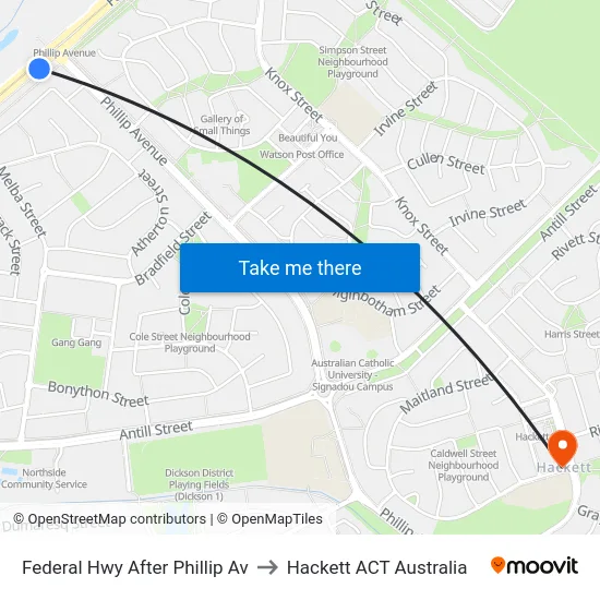 Federal Hwy After Phillip Av to Hackett ACT Australia map