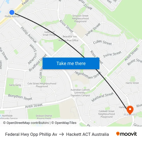 Federal Hwy Opp Phillip Av to Hackett ACT Australia map