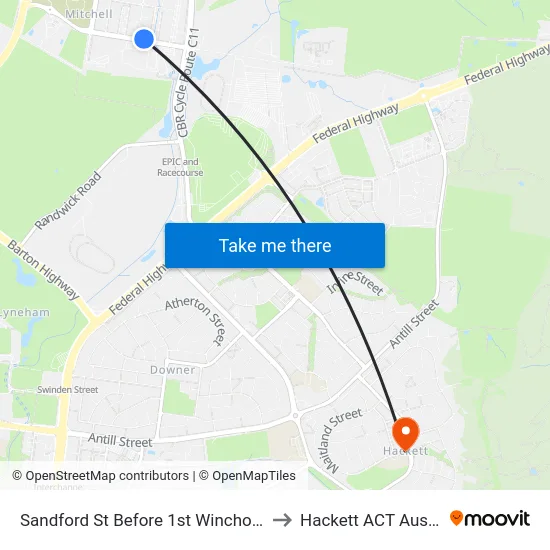 Sandford St Before 1st Winchombe Ct to Hackett ACT Australia map