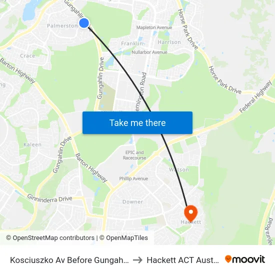 Kosciuszko Av Before Gungahlin Dr to Hackett ACT Australia map