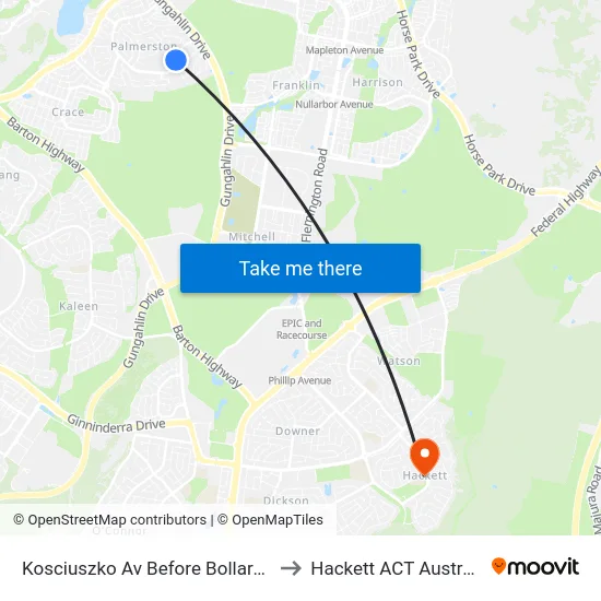 Kosciuszko Av Before Bollard St to Hackett ACT Australia map